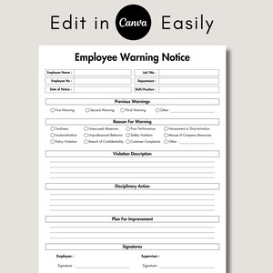 Performance Warning Plan Examples Employee Warning Notice, Printable & Editable Employee Warning Form ...