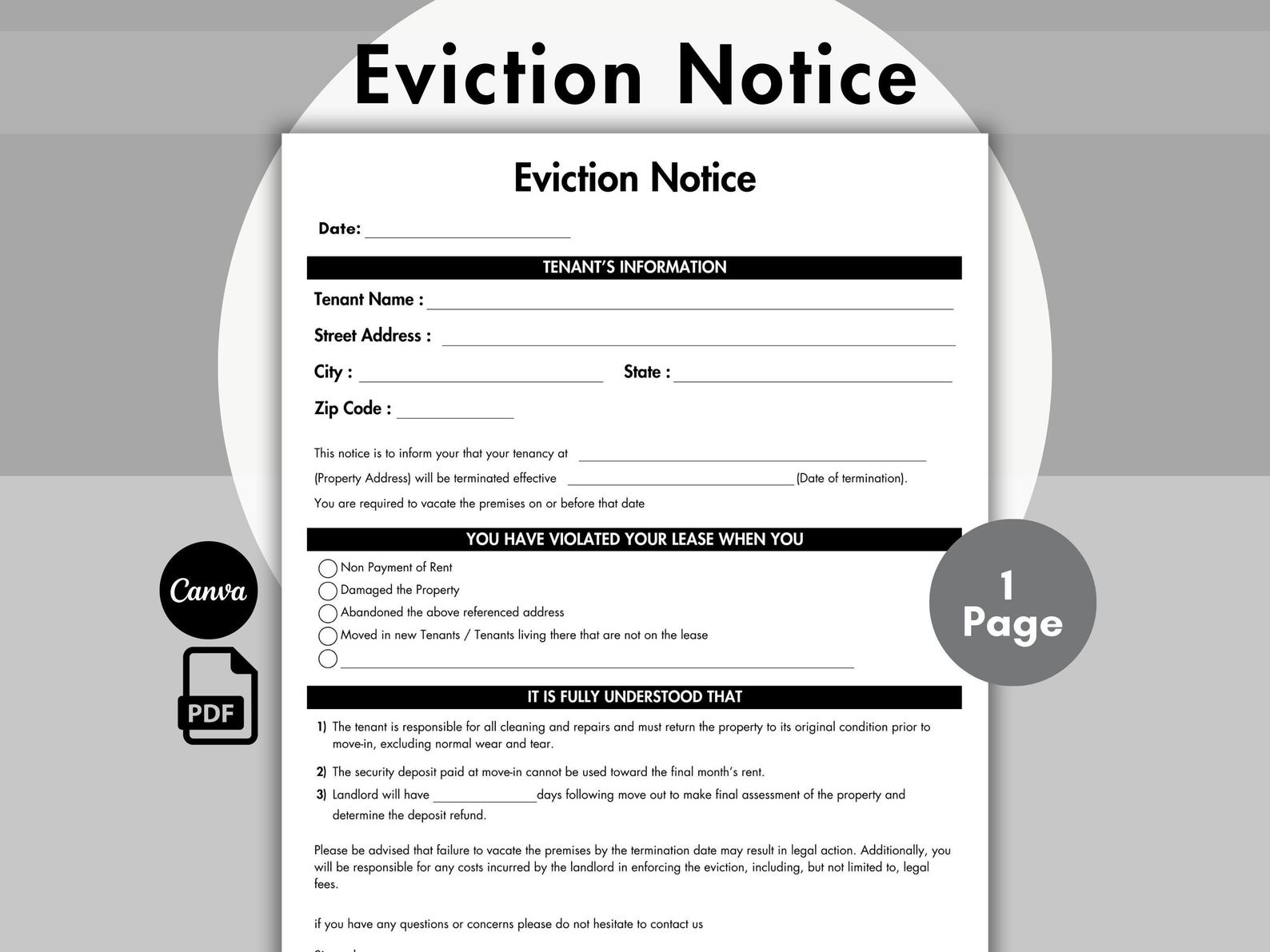 Eviction Notice Template, Printable Notice to Vacate Template, Landlord ...