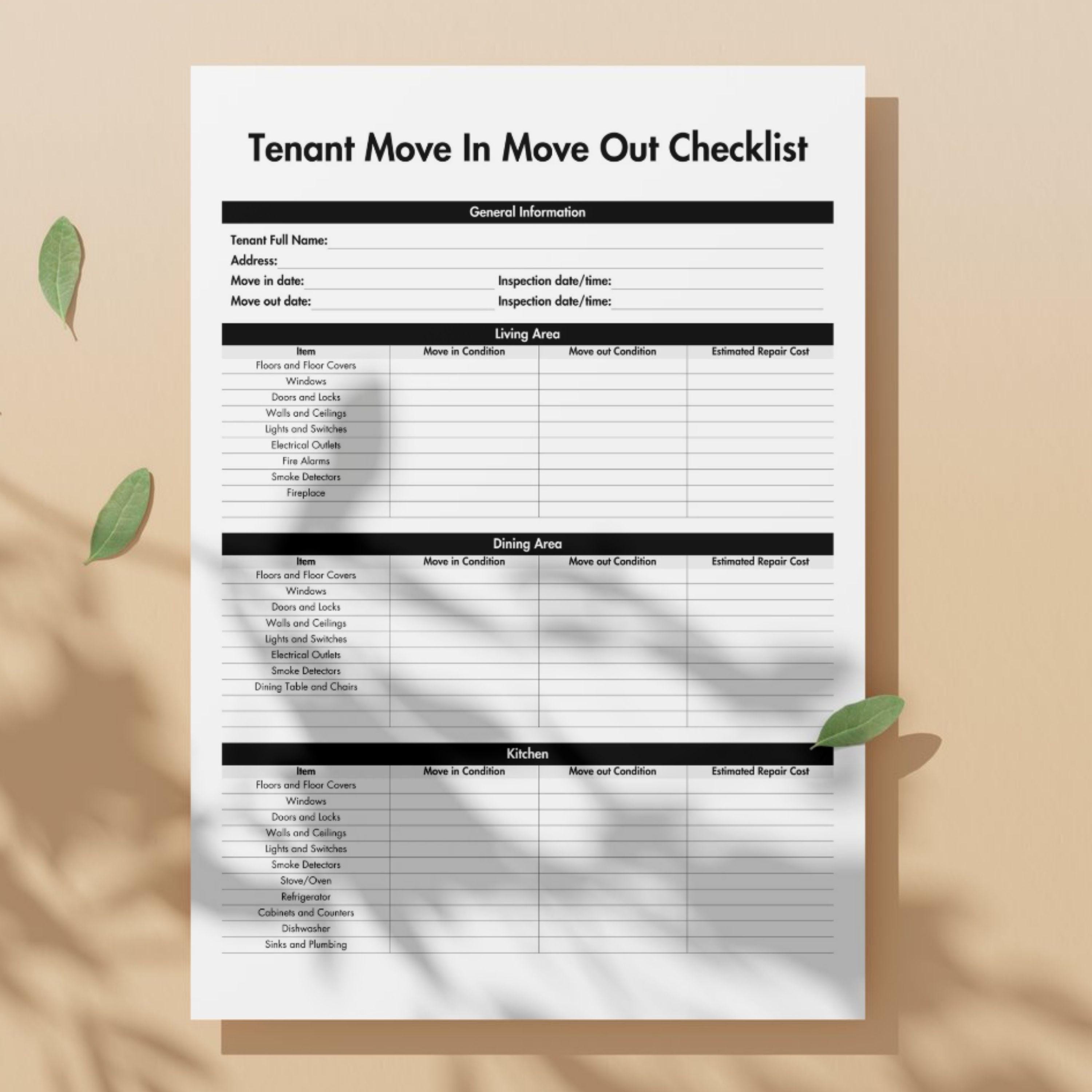 Tenant Move in Move Out Checklist Black, Printable Walkthrough ...