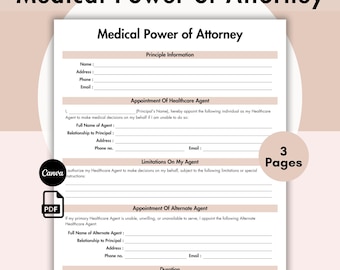 Procuration médicale, modèle de procuration médicale imprimable, formulaire de procuration pour soins de santé, procuration modifiable pour les soins de santé