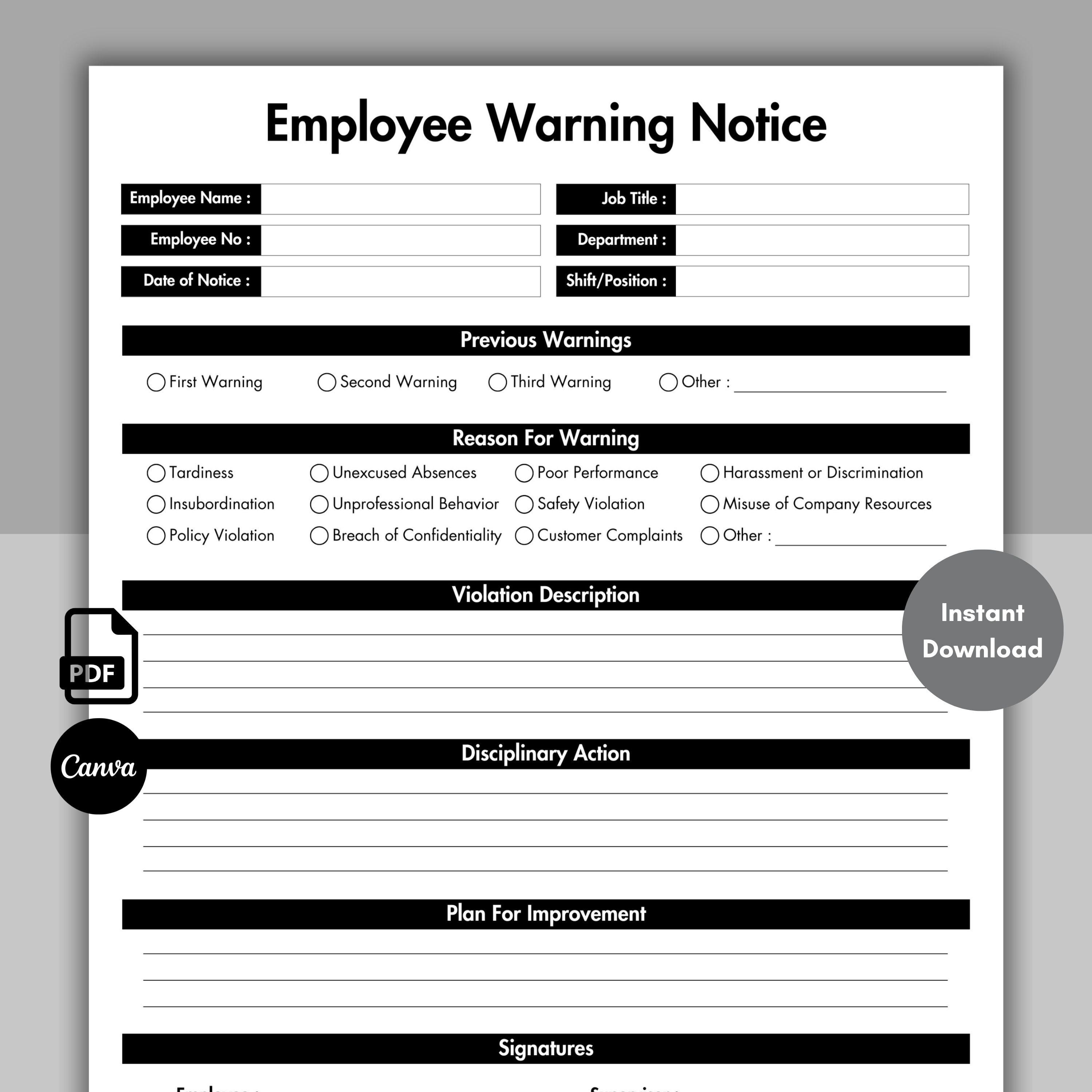 Editable Employee Warning Notice Template, Printable Employee Warning ...