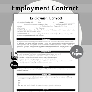 Employment Contract, Printable & Editable Employment Service Contract, Job Agreement, Printable HR Employer, Employee Form Template