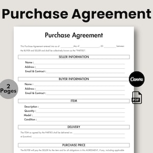 Sjabloon aankoopcontract, aankoop- en verkoopovereenkomst, bewerkbaar en afdrukbaar contract, verkoopcontract, zakelijk contract, verkoopcontract