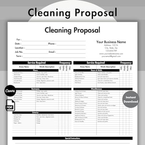 Cleaning Proposal Template, Printable & Editable Business janitorial Service, Housekeeping, Commercial, Residential Cleaning Estimate PDF