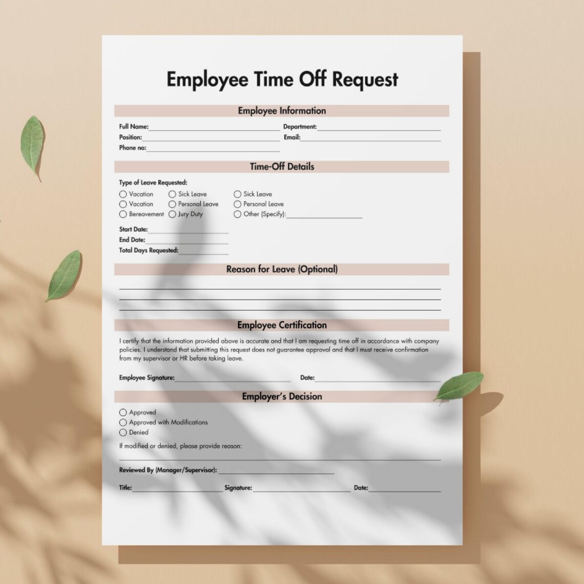 Employee Time off Request, Editable Vacation Request Form Template ...