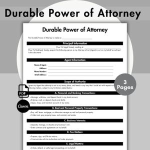 Durable Power of Attorney Template, Printable & Editable Durable Power of Attorney Form, POA Form, POA Agreement, Instant digital Download