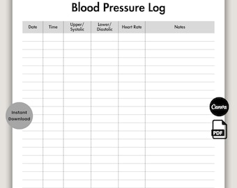 Blood Pressure Log Template, Editable Blood Pressure Tracker Form, Medical Tracker, Printable BP Tracker, Daily Blood Pressure Chart Canva