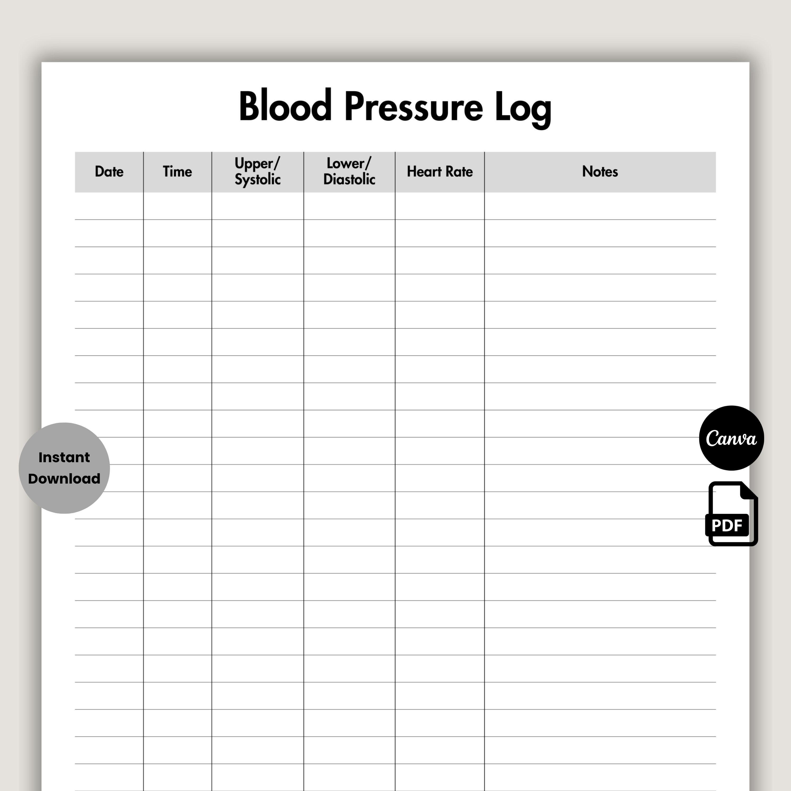 Blood Pressure Log Template, Editable Blood Pressure Tracker Form ...