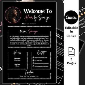 Hair Stylist Acuity Scheduling, Black Acuity Scheduling Template, Hair Stylist Website, Canva Editable Template, Hairstyle Branding