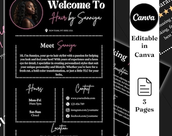 Hair Stylist Acuity Scheduling, Black Acuity Scheduling Template, Hair Stylist Website, Canva Editable Template, Hairstyle Branding