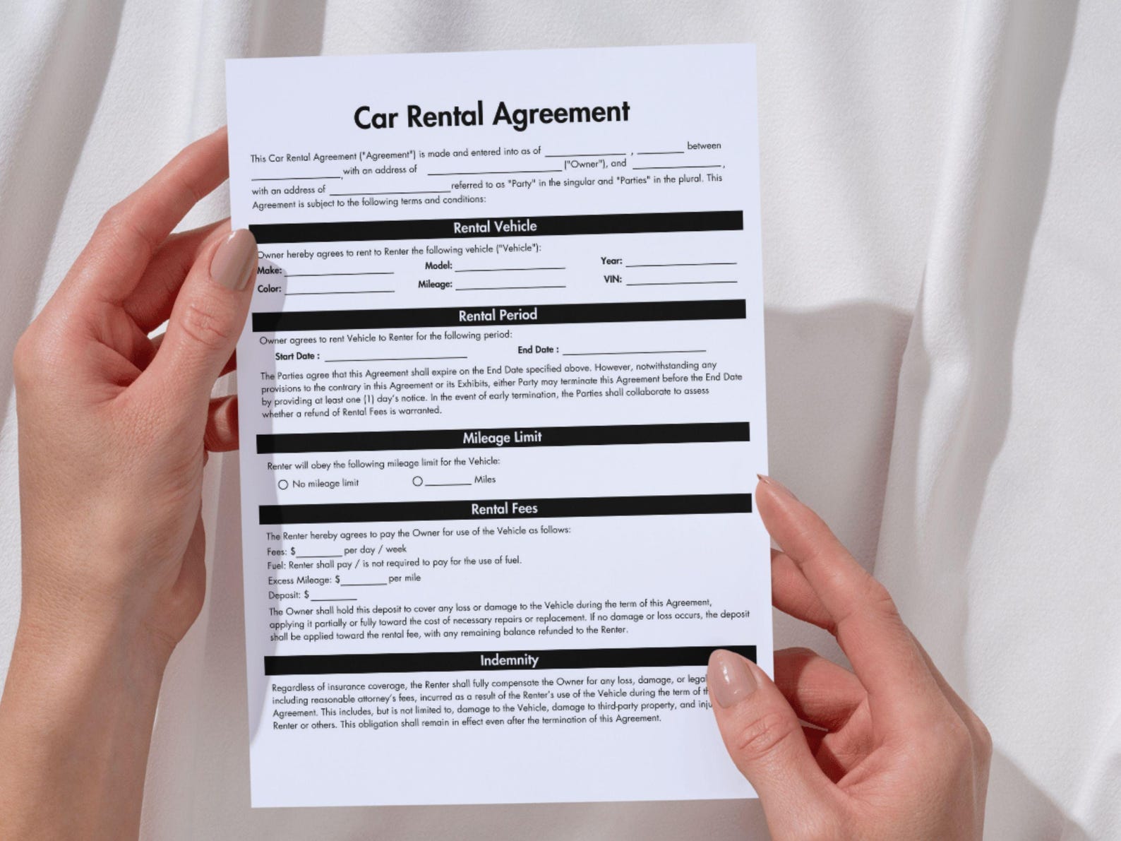 Editable Car Rental Agreement Template, Car Rental Contract, Printable ...