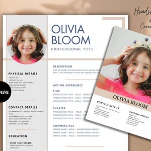Child actor resume, Editable In Canva, child model actor and actress resume, headshot, cover letter & Reference template, theatrical resume