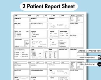 2 Patient Nurse Report Sheet, Nursing Med Surg Report Sheet, Printable Nurse Brain Sheet, ICU Nursing Handoff, Editable New Grad Rn Report