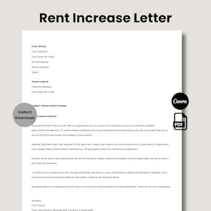 Carta de aumento de alquiler editable, Aviso de aumento de alquiler imprimible, Aviso para inquilinos, Formularios para propietarios, Carta de aumento de alquiler, Plantilla de aumento de arrendamiento
