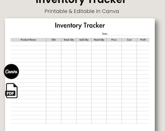 Inventory Tracker Template, Editable Inventory log Form, Product Inventory, Printable Inventory Management, Small Business Organizer Canva