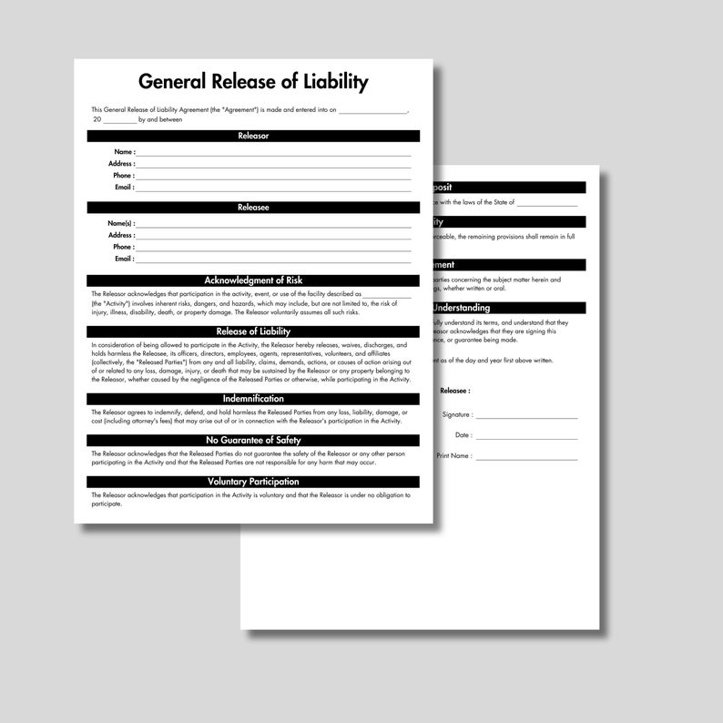 Editable General Release of Liability, Printable Informed Consent ...