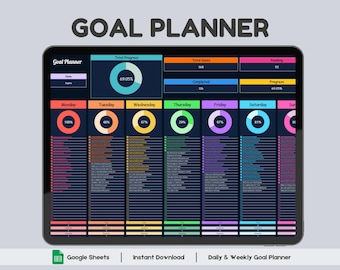 Goal Planner, Daily & Weekly, Annual Goal Tracker, Spreadsheet, Productivity Planner, Self Improvement, Personal Growth, Goal Vision Board