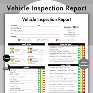 Editable Vehicle Inspection Report, Printable Car or Equipment Rental Inspection Checklist, Used Vehicle Inspection Sheet PDF, Auto Repair
