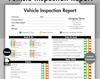 Editable Vehicle Inspection Report, Printable Car or Equipment Rental Inspection Checklist, Used Vehicle Inspection Sheet PDF, Auto Repair