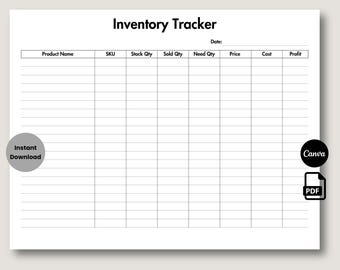 Editable Inventory Tracker Template, Product Inventory, Printable Inventory Management, Inventory log Form, Small Business Organizer Canva