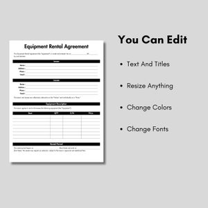Editable Equipment Rental Agreement, Printable Equipment Rental ...