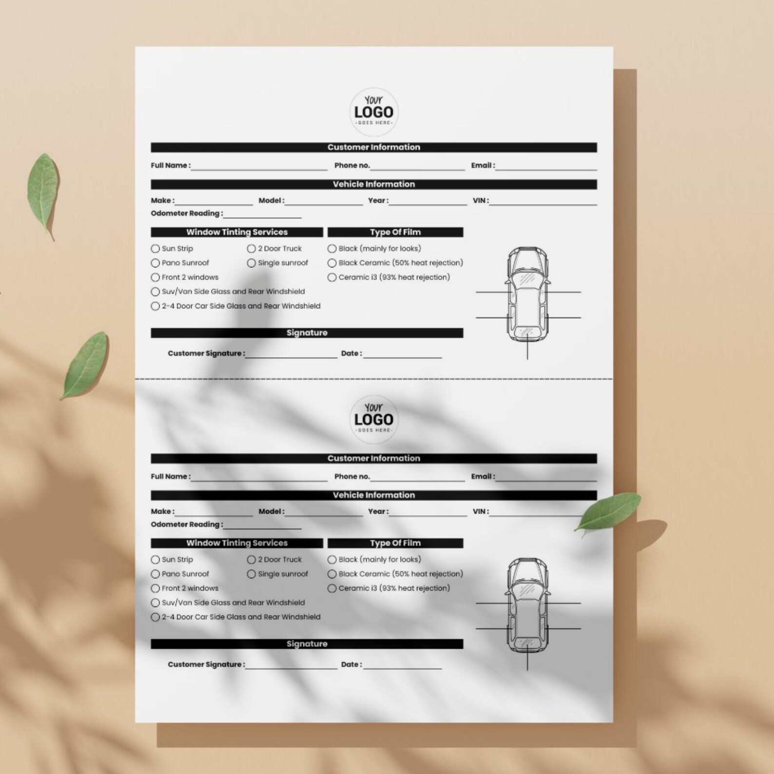 Window Tint Form Window Tint Intake Form Black, Editable Window Tint Service Template ...