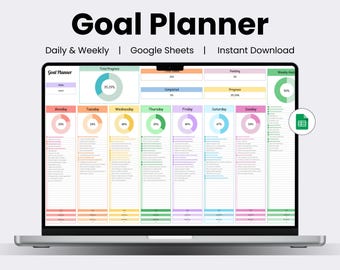 Goal Planner, Daily Monthly Goals, Annual Goal Tracker, Spreadsheet, Productivity Planner, Self Improvement, Personal Growth Google Sheets