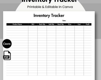 Inventory Tracker Black, Product Inventory, Printable & Editable Inventory Management, Inventory log Form, Small Business Organizer Template