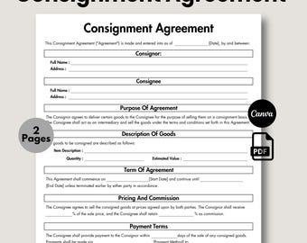 Editable Consignment Agreement Template, Consignment Contract, Shop Contract, Consignment Form, Reseller Agreement, Resale Agreement