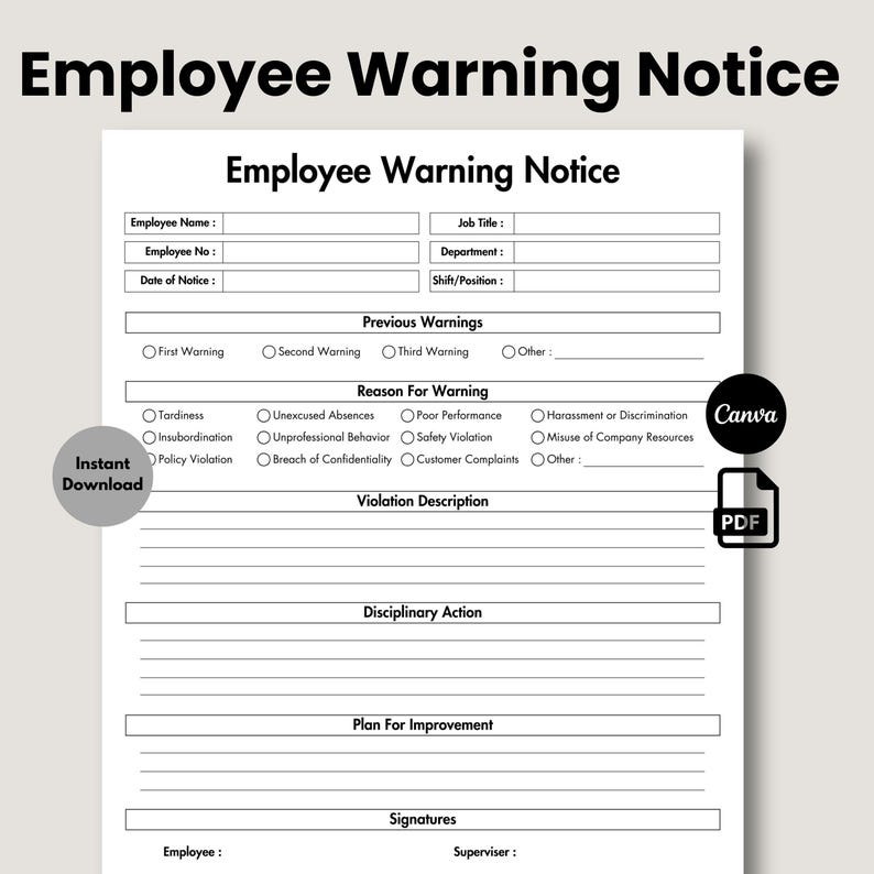 Performance Warning Plan Examples Employee Warning Notice, Printable & Editable Employee Warning Form ...