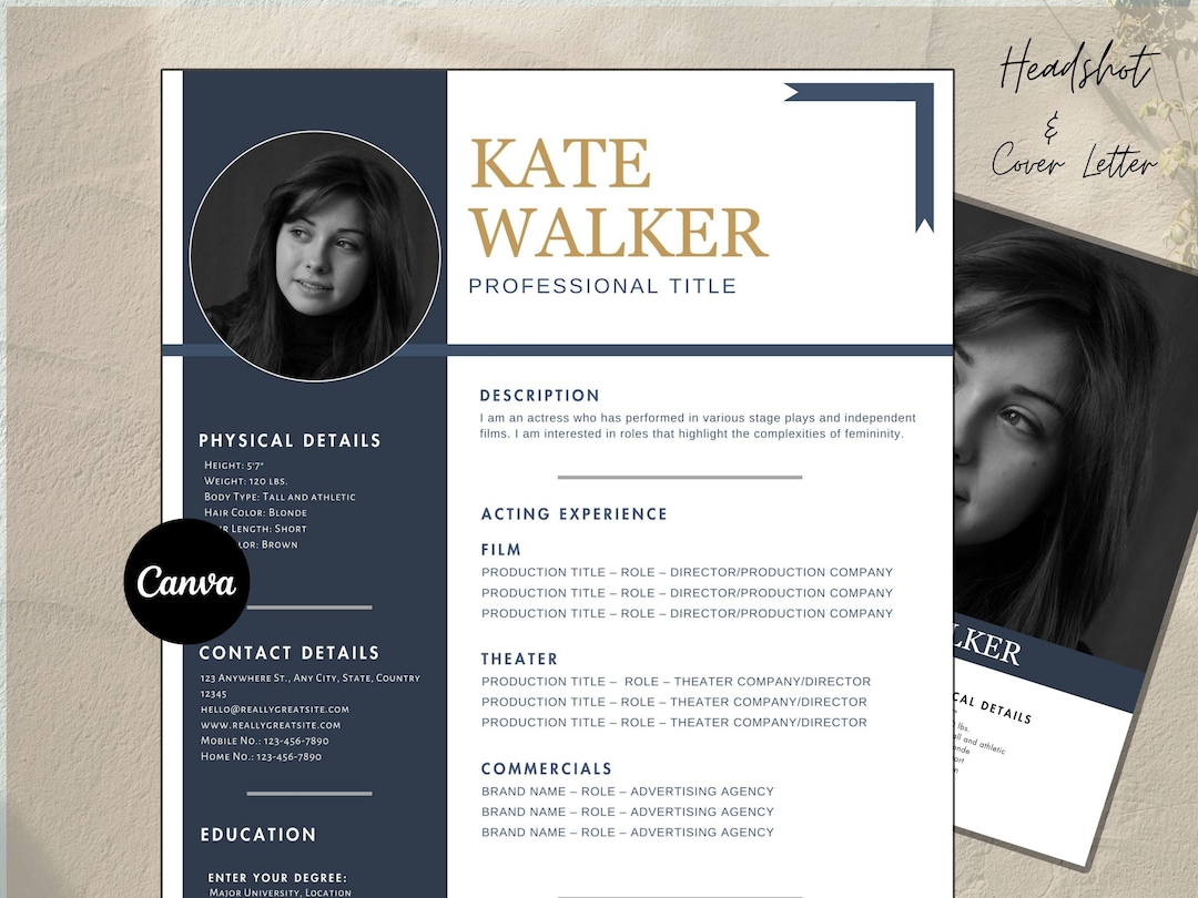 Actress & Actor Resume Template, Editable in Canva Acting Resume ...