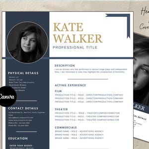 Actress & actor resume template, Editable in Canva acting resume, beginner actor resume, theatre, entertainer resume, background actor cv