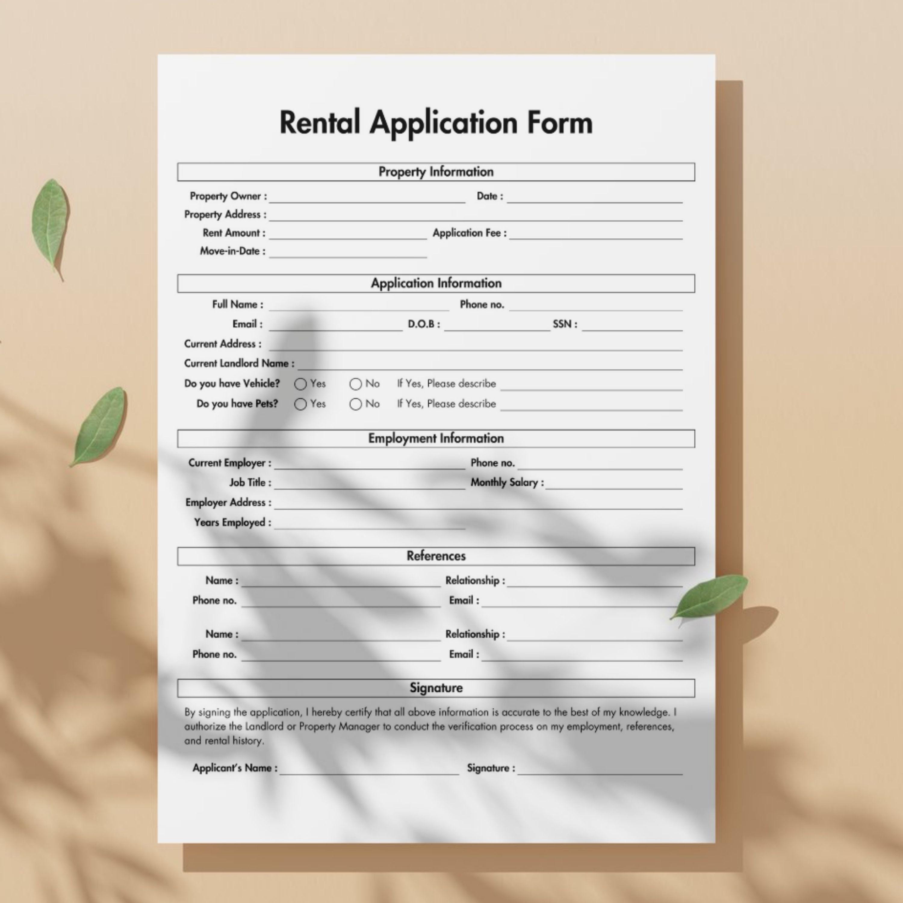Rental Application Form, Editable & Printable Landlord Rental ...