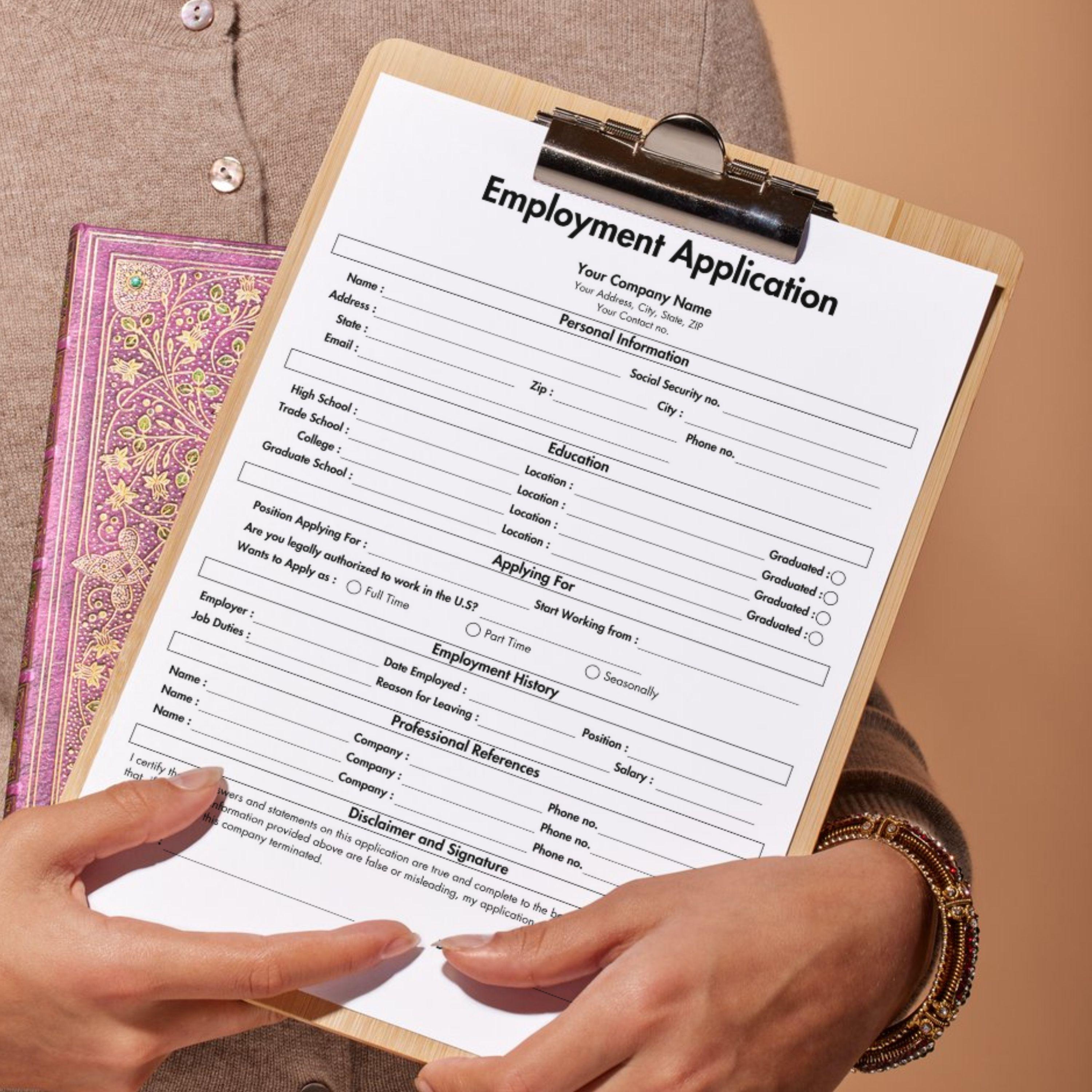 Employee Application, Editable & Printable Application for Employment ...