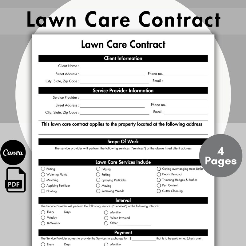 Lawn Care Contract Etsy
