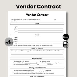 Vendor Contract Template, Printable & Editable Event Agreement, Sales Contract, Catering Vendor, Popup Event Vendor, Truck Contract Digital