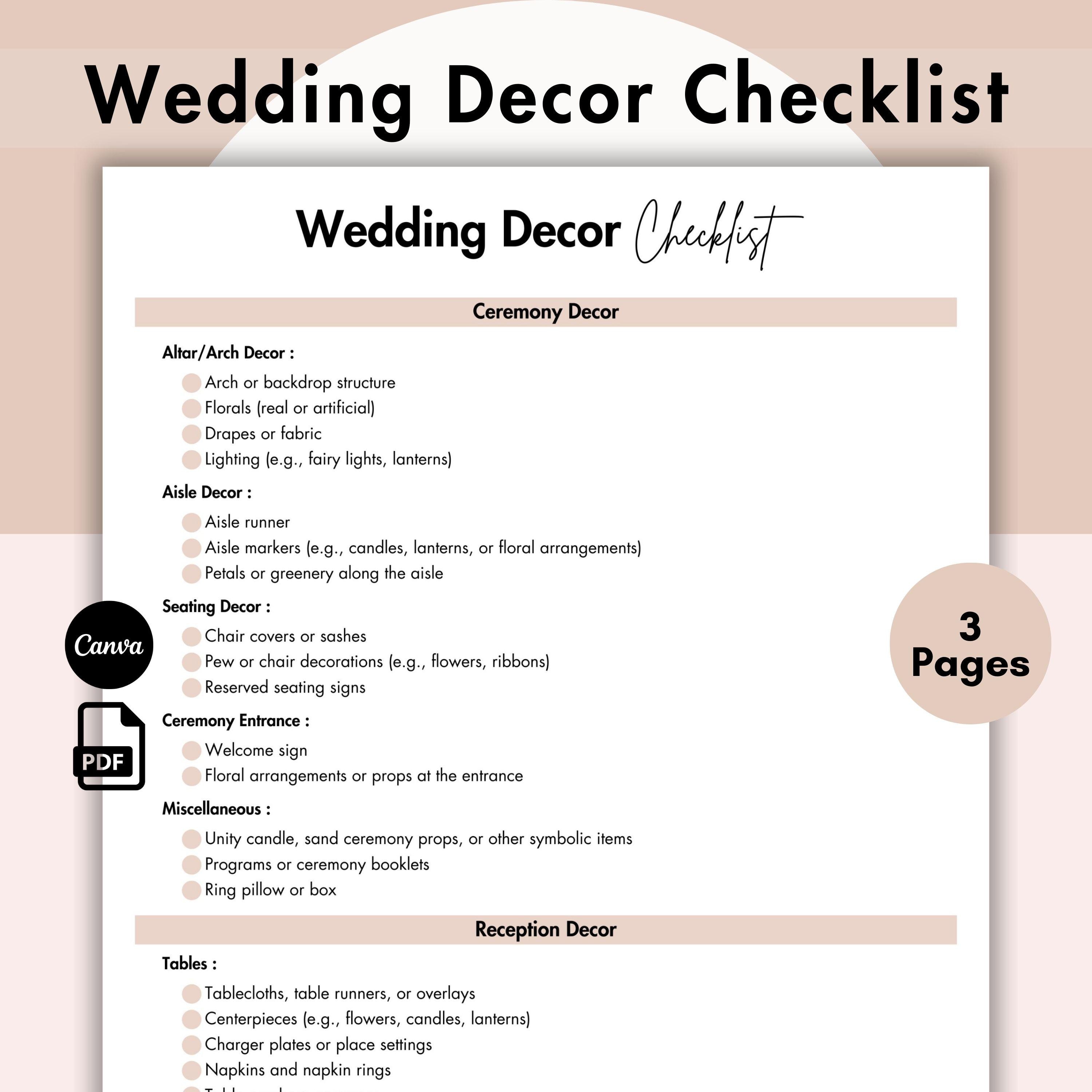Wedding Decor Checklist
