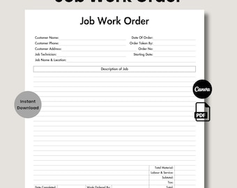 Bearbeitbares Job-Arbeitsauftragsformular, Business-Job-Arbeitsauftragsvorlage, Job-Arbeitsauftragsverfolgung, druckbares Job-Service-Arbeitsauftragsformular Canva