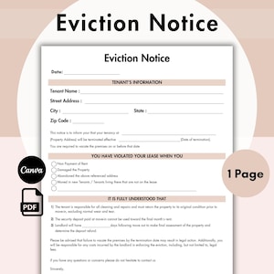 Plantilla de aviso de desalojo, contrato de alquiler editable de propietario en Canva, plantilla de aviso de desalojo imprimible, formulario de rescisión del contrato de alquiler, descarga en formato PDF