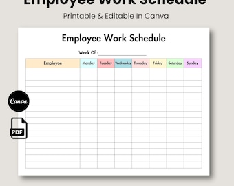 Bewerkbaar werkschema werknemer Afdrukbaar, weekschema werknemer, wekelijks urenstaat werknemer, ploegendienst werknemer, wekelijks personeelsschema
