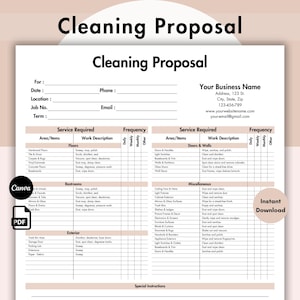 Cleaning Proposal Template, Cleaning Service Proposal, Business Cleaning Service, Housekeeping, Commercial, Residential Cleaning Estimate
