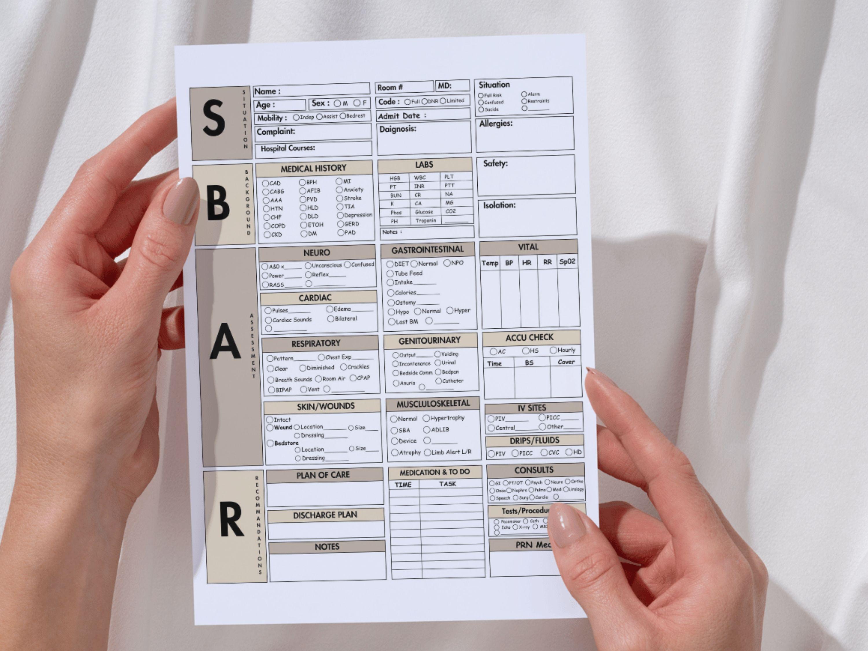 SBAR Nurse Report Sheet Digital, Editable Nursing Student Med Surg SBAR ...