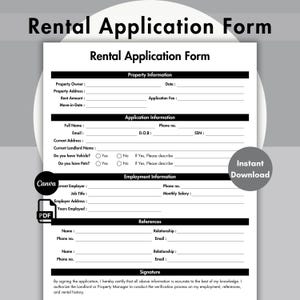 Editable Rental Application Form, Printable Landlord Rental Application, Tenant Lease Template, realtor checklist, Tenant Applicatio