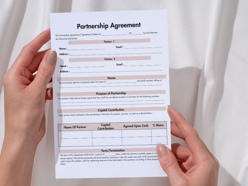 Partnership Agreement Template, Printable & Editable Agreement for LLC ...