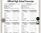 High School Transcript Template, Editable Home School Transcript Form, Homeschool Canva, Printable Grade Tracker, Instant Download PDF