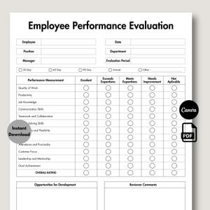 Employee Performance Evaluation, Editable & Printable Employee Performance Review Template, Performance Evaluation Form, Human Resources