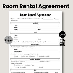 Room Rental Agreement, Printable & Editable Room Tenancy Agreement, Roommate Room Rental Agreement, Rental Contract Template, Tenant Room