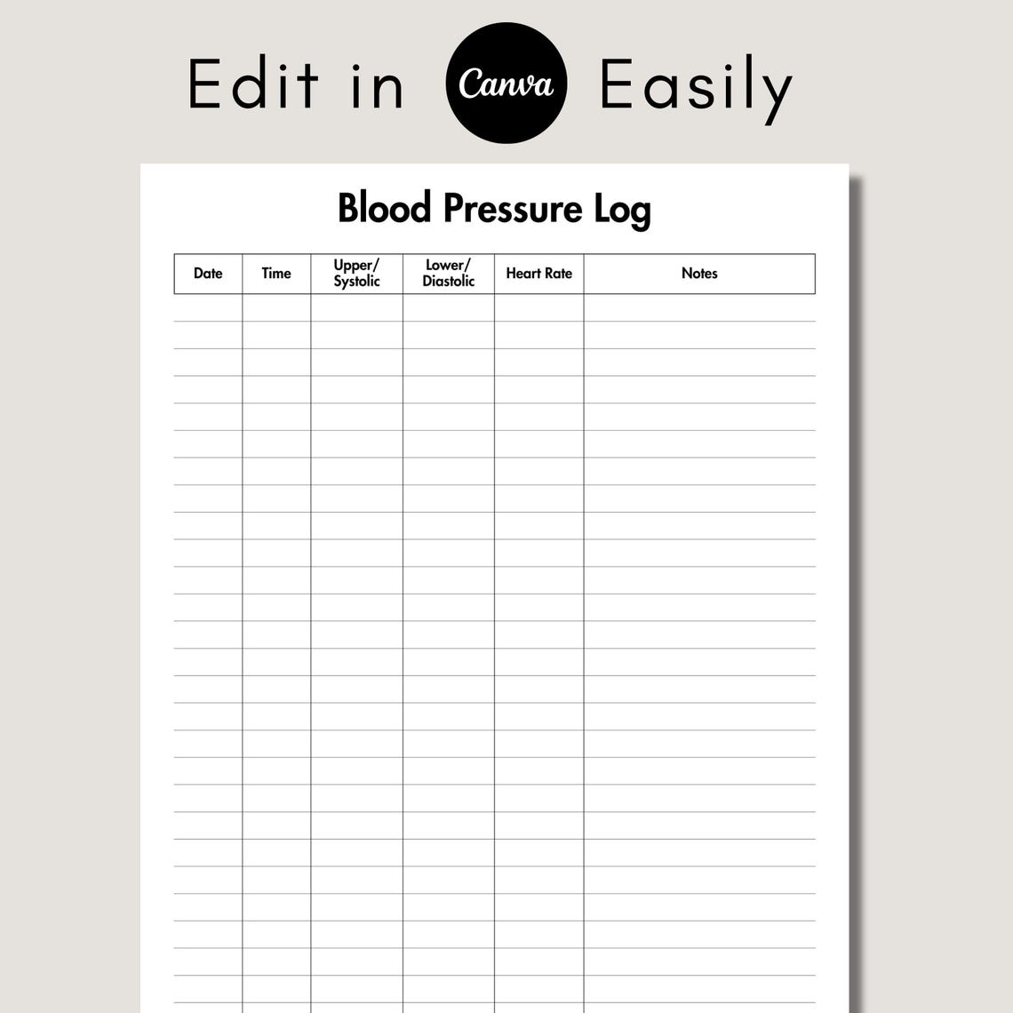 Editable Blood Pressure Log, Blood Pressure Tracker Form, Medical ...