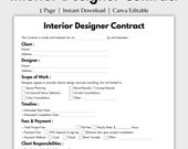 One Page Interior Designer Contract, Editable Interior Decorating Form Template Canva, Printable Interior Design Services Agreement