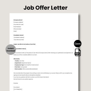 Carta de oferta de trabajo editable, formulario de oferta de trabajo imprimible, plantilla de carta de oferta, documento de nueva contratación, formularios de trabajo, plantilla de contratación
